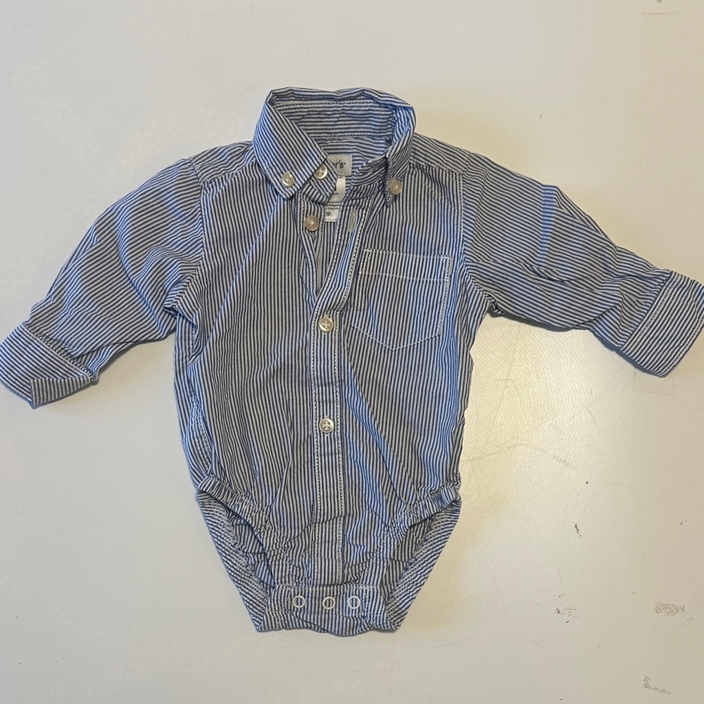 Carter's Blue and White Striped Button Down Bodysuit